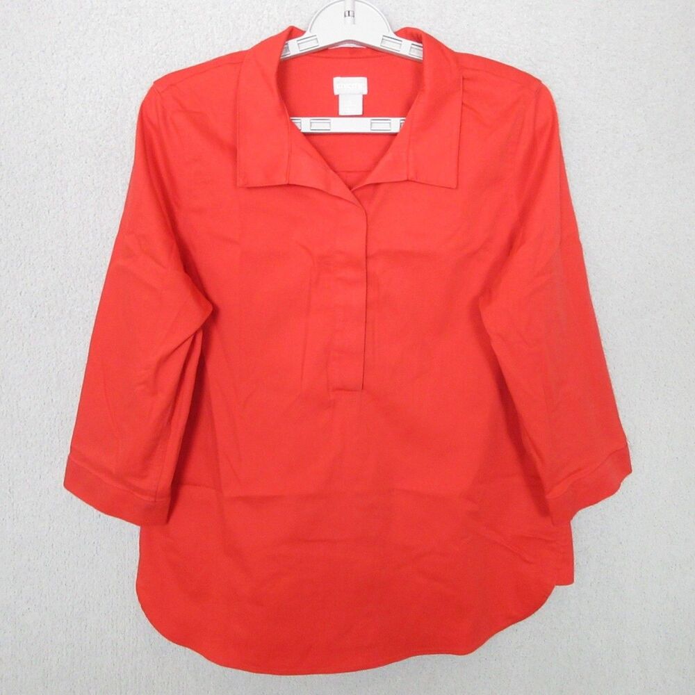 Chico's Blouse Top 3/4 Sleeve Stretch Orange Button Back  Chico's Size 0 (US‎ 4)